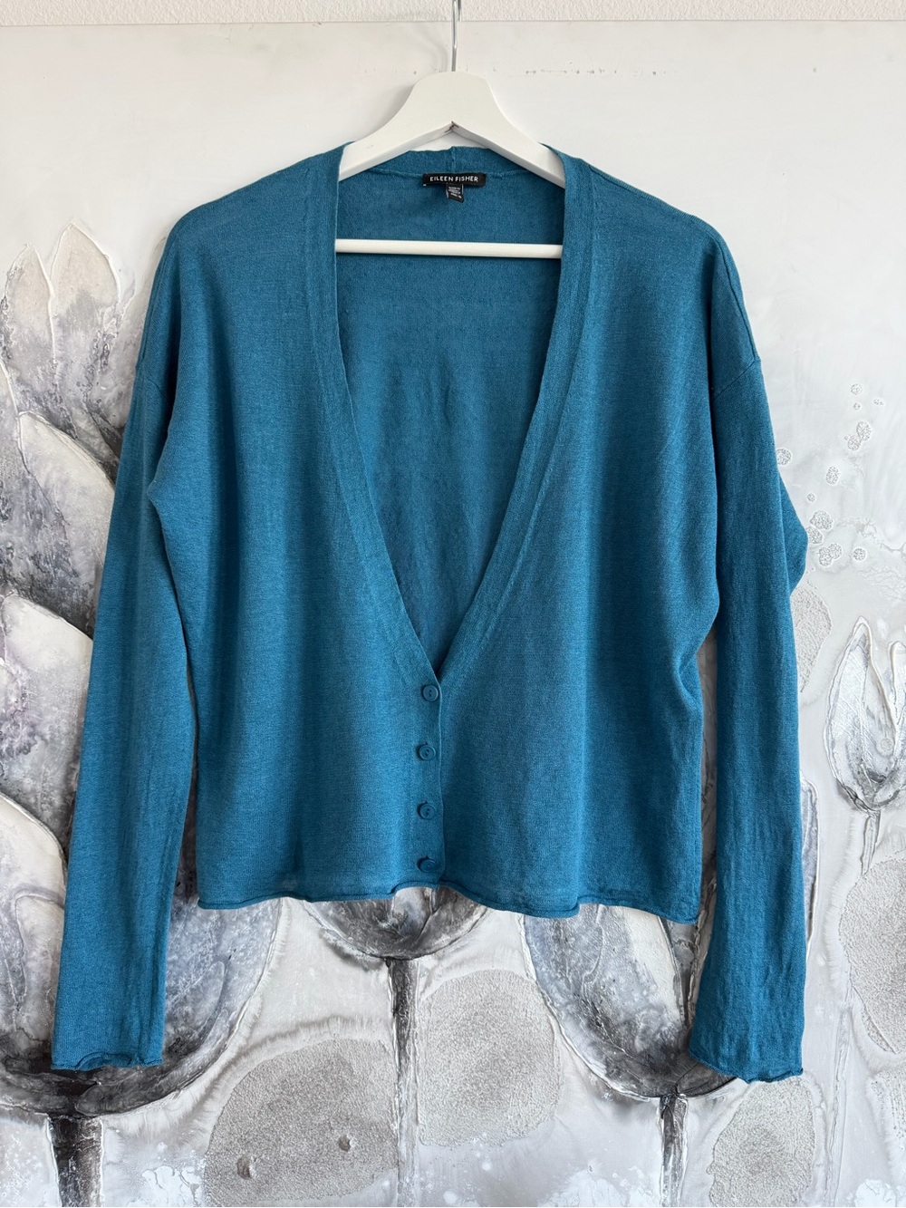 Eileen Fisher Teal Deep V Button Cardigan